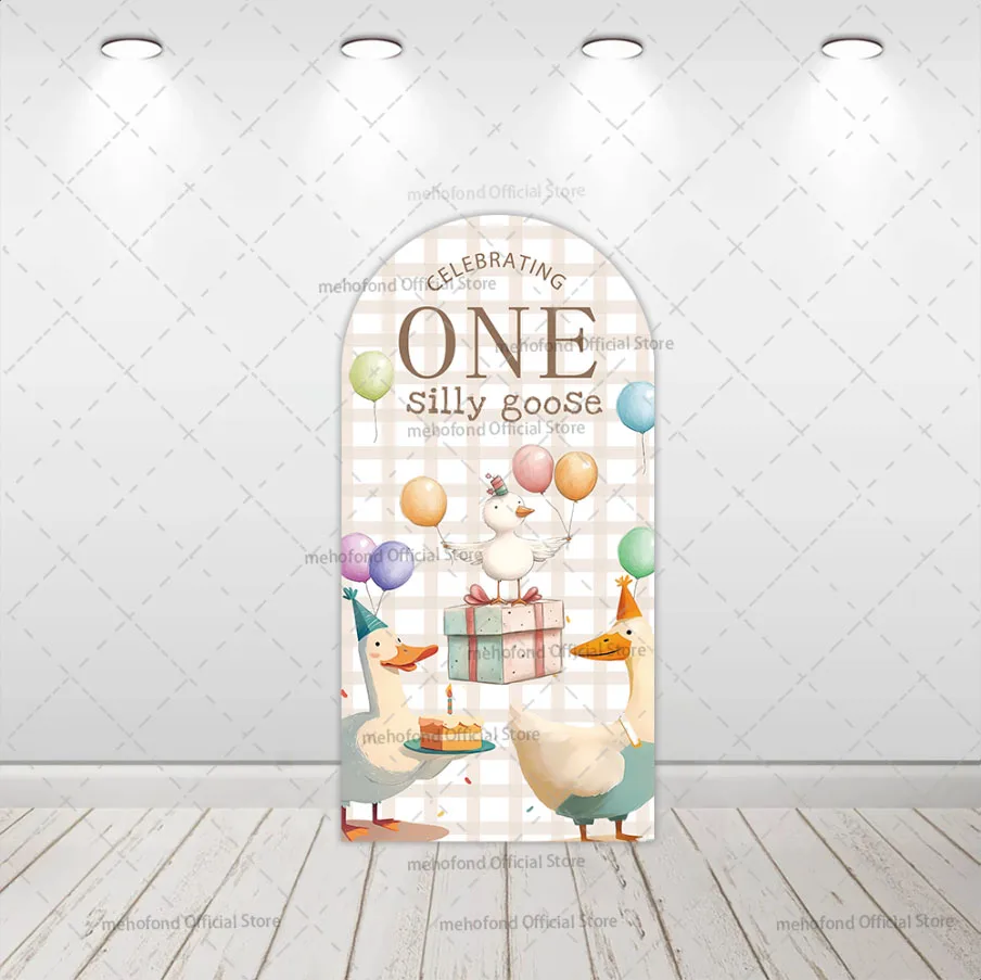Mehofond Custom 2-Sided One Silly Goose Gift Balloon Kids Birthday Party Baby Shower Cover Chiara Arch Background Decor Backdrop