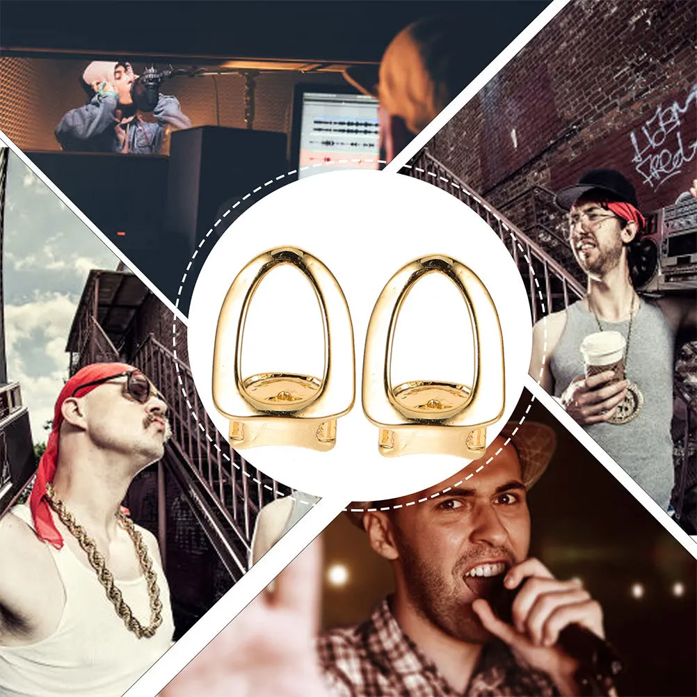 4 stuks Enkele Tanden Grill Koperen Tand Cap Voor Hip Hop Cosplay Mond Sieraden Metalen Grills Rapper Accessoires Nep tanden Decor Set