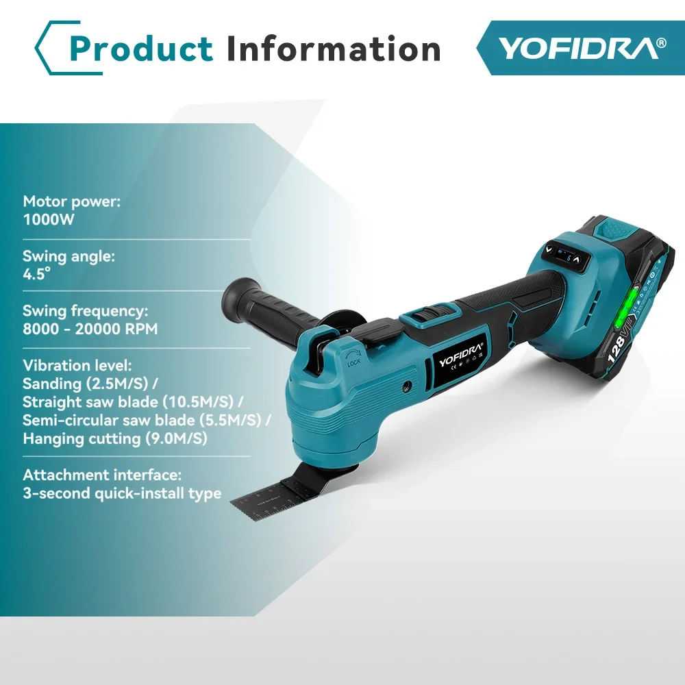 YOFIDRA 1000 واط فرش كهربائي تتأرجح أداة متعددة AI سرعة التحكم اللاسلكي النجارة أداة السلطة لدبوس بطارية ماكيتا