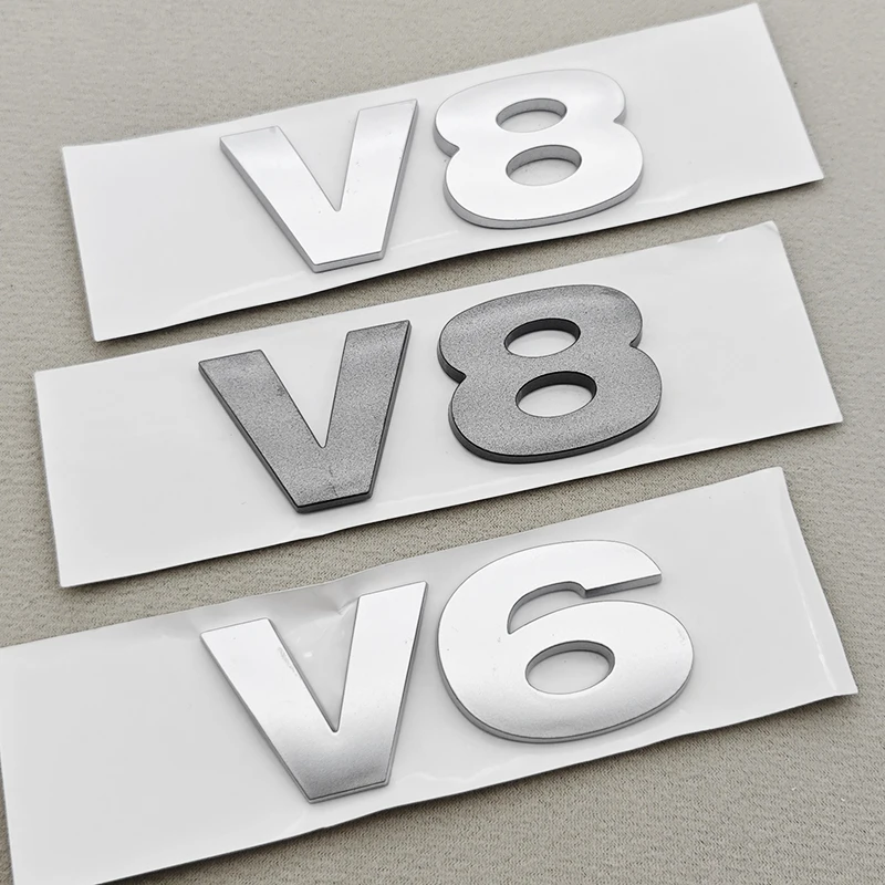 3D ABS Gray Silver Car Sticker Logo V6 V8 Rear Trunk Badge Decals For Range Rover HSE SV Defender Discovery4/5 Auto Accessories
