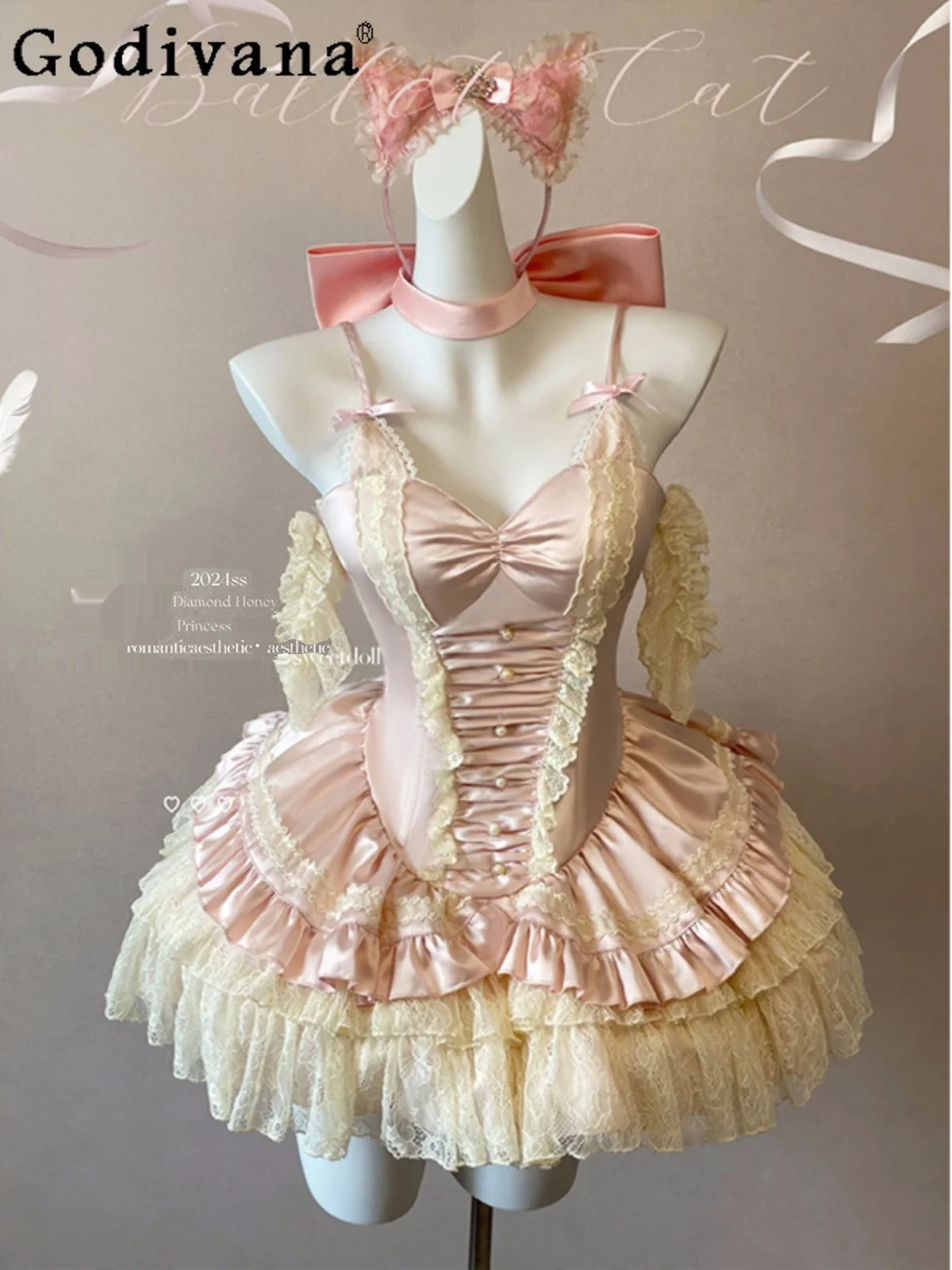 

Original Design Girl Sweet Cute Ballet Bow Lace Lolita Jsk Dress Female Slim Elegant Beautiful Birthday Party Princess Dresses