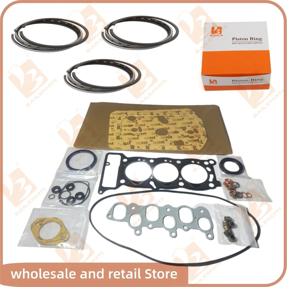 3KC1 Für Isuzu Kompletter Dichtungssatz mit 3-Zylinder-Kolbenringen 74*2+1,5+3,5mm Zylinderkopfdichtung Überholungs- und Reparaturset Motor