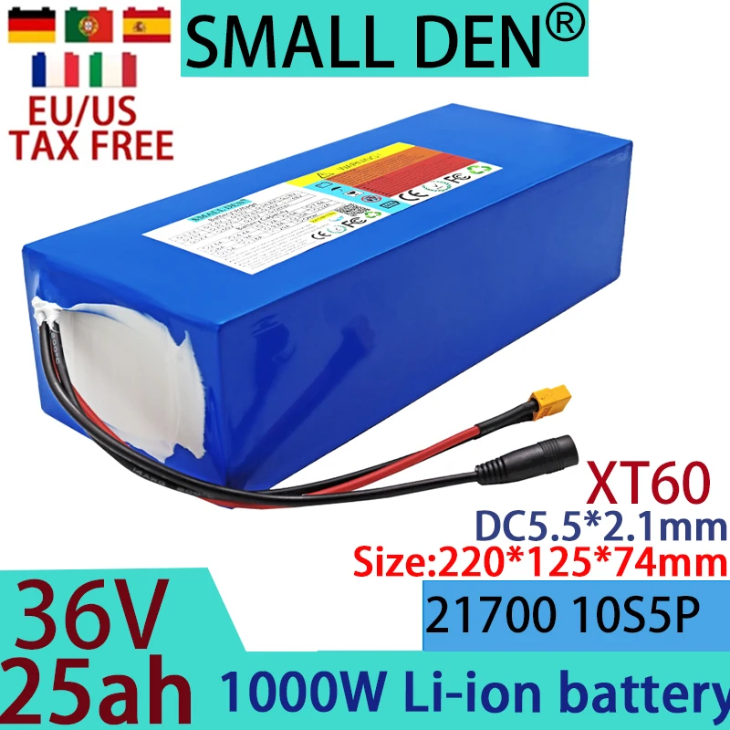 New 36V 25Ah 21700 10S5P lithium-ion battery pack 1000W power tool battery outdoor backup battery,with 30A BMS+42 2A3A5A charger