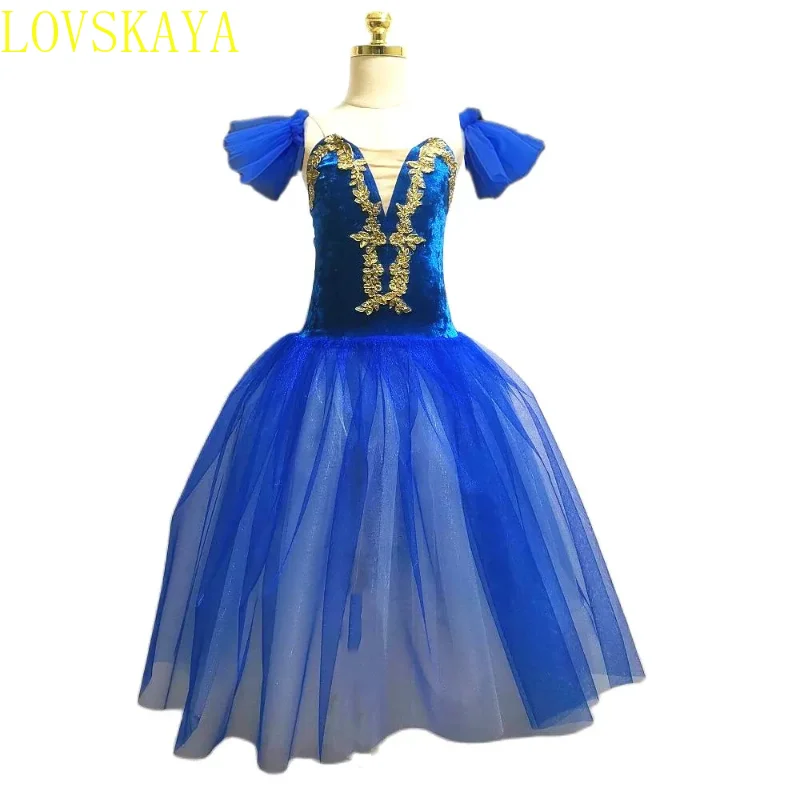 2024 New Blue Ballet Skirt Children's Dance Long Skirt Performance Costume Girl Sling Dress