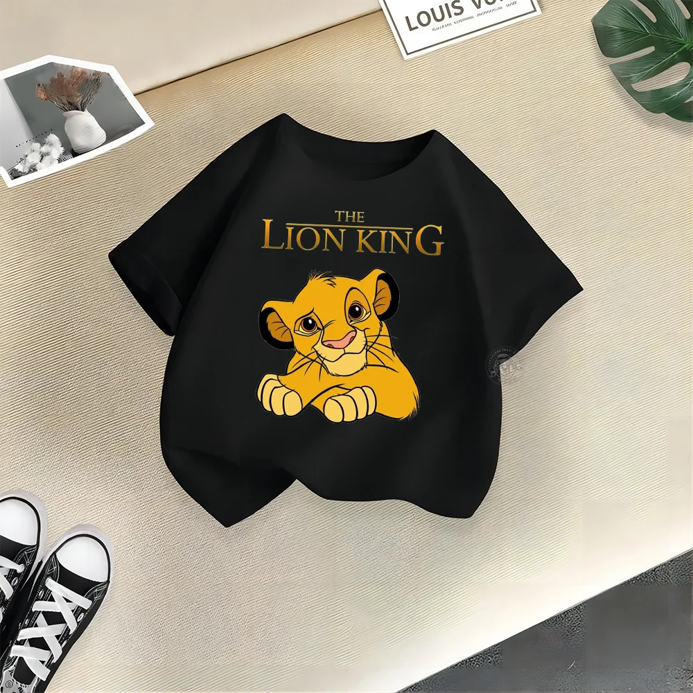 Disney-T-shirt à col rond en coton pour garçons et filles, vêtements d'été College, haut de sport décontracté pour bébé, vêtements d'extérieur Discuting King