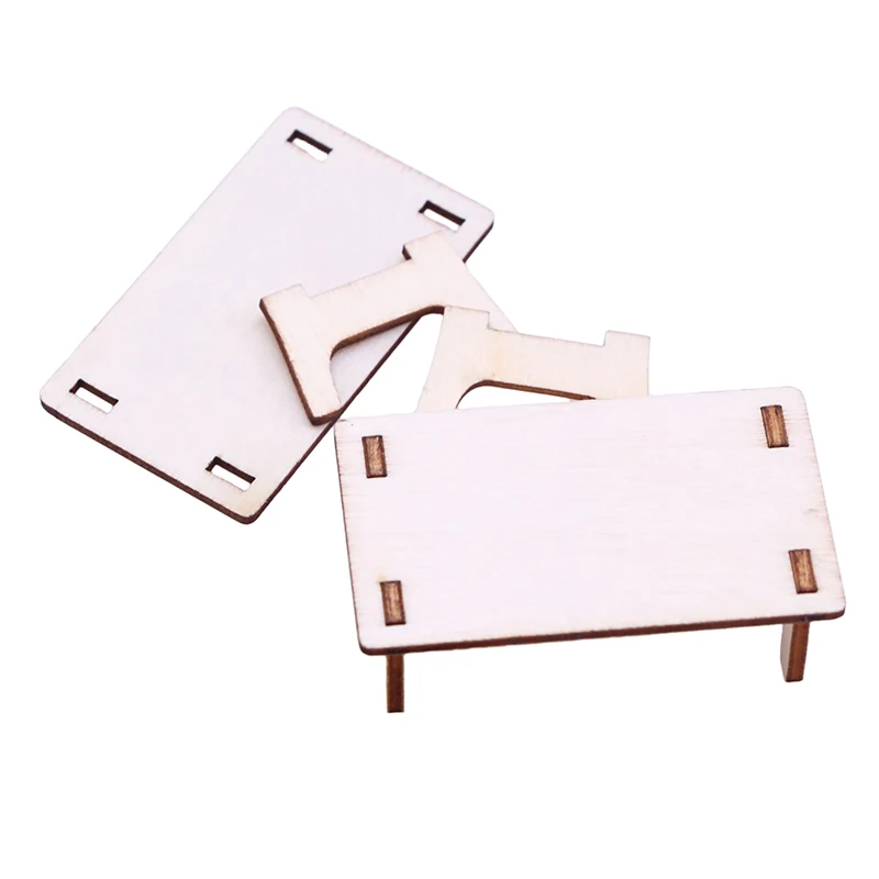 2Pcs/set Dollhouse Miniature Interlocking Table 1:12 Mini Splice Desk Stool Doll House Home Model Decor Furniture Accessories