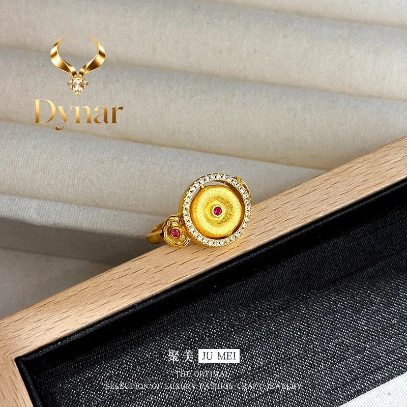 Dynar Jewelry   The same brushed peace buckle ring of  9999 24K real gold niche fashionable exquisite versatile point diamond ru