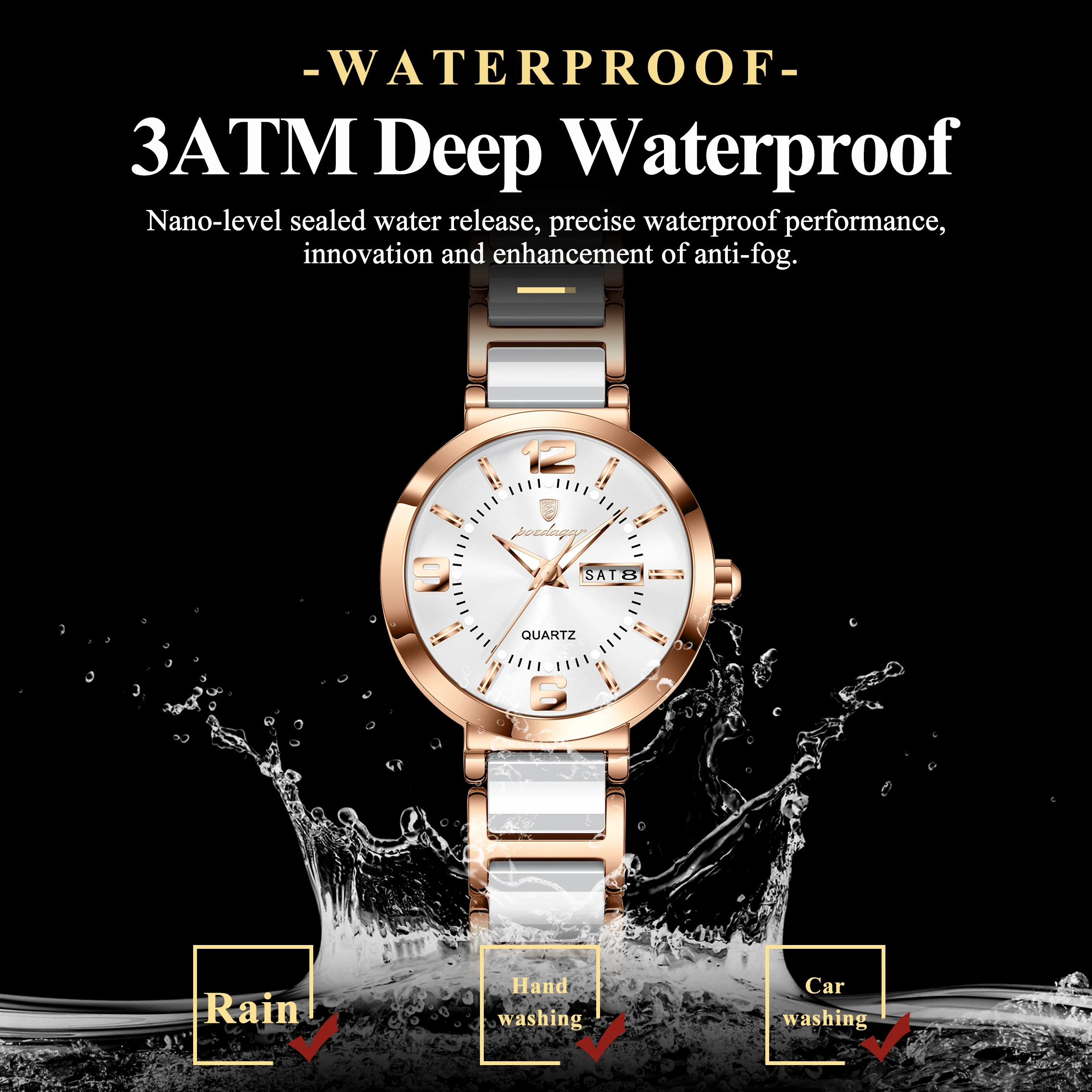 POEDAGAR Top Original Woman Clock Waterproof Quartz Elegant Ladies Wristwatch Stainless Steel Week Date Fashion Women's Watches image 3
