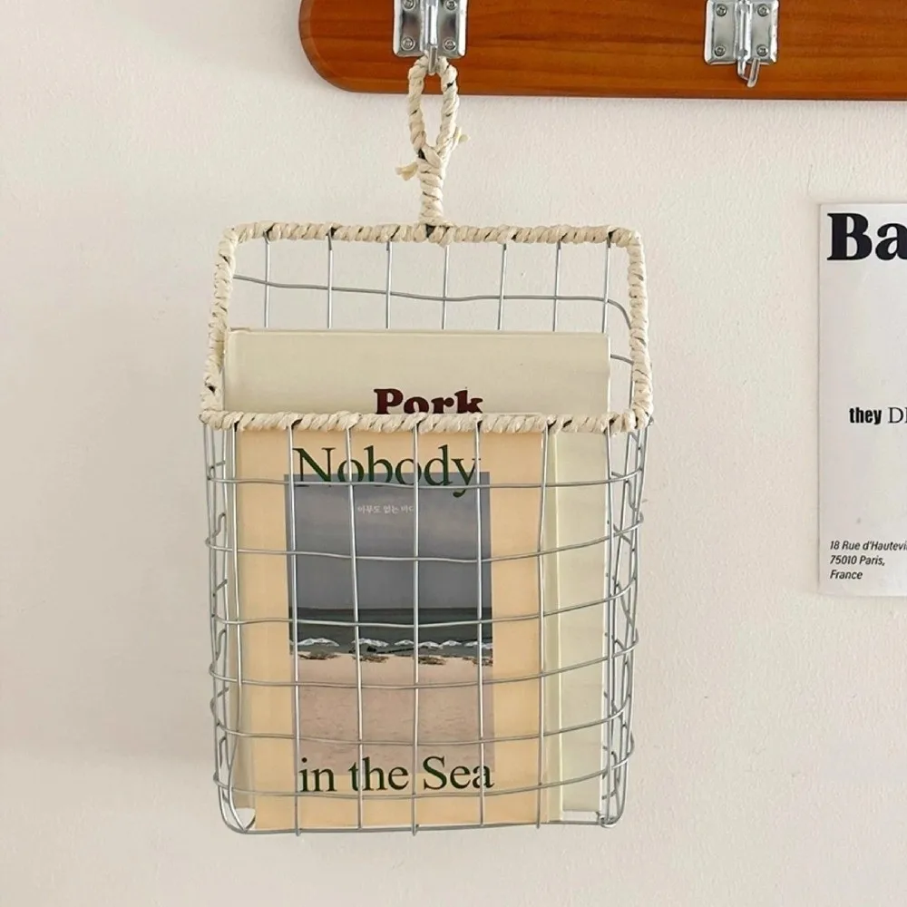 Decoration Wall Mounted Wire Storage Basket Woven Wire Iron Art Storage Basket Hollow out Nordic-style Storage Bin Home