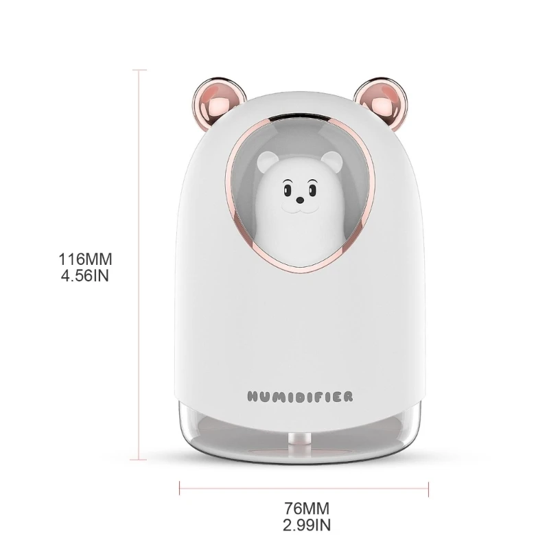 Umidificador ar elétrico portátil formato fofo 300ml com luz atmosférica