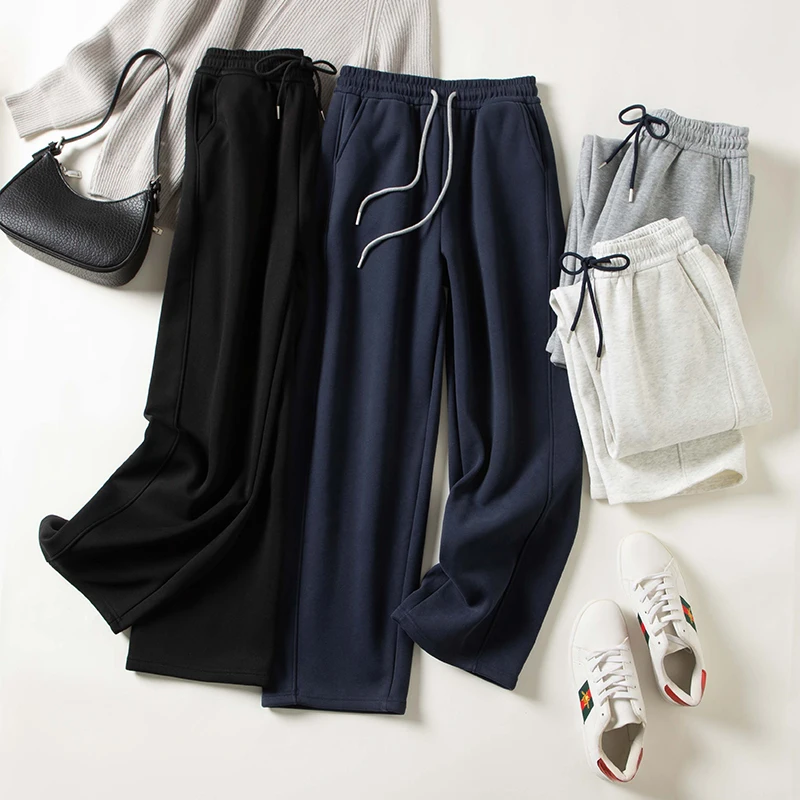 

Thiened Fce High Waist Wide Leg Pants Women's Casual Trousers Winter New Sle Warmth Comfortable Fce Lined Pants