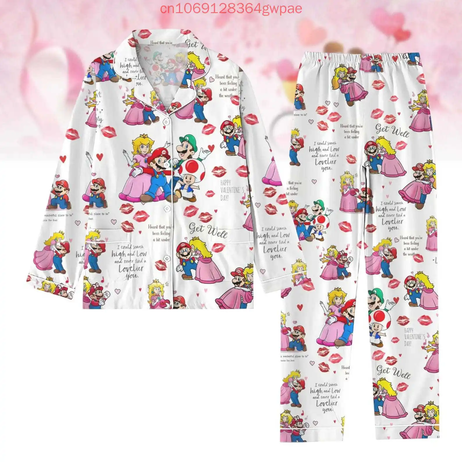 Super Mario Shirt Pajama Set 3d Print New Princess Peach Casual Męska damska koszula z długim rękawem Zestaw piżam rodzinnych
