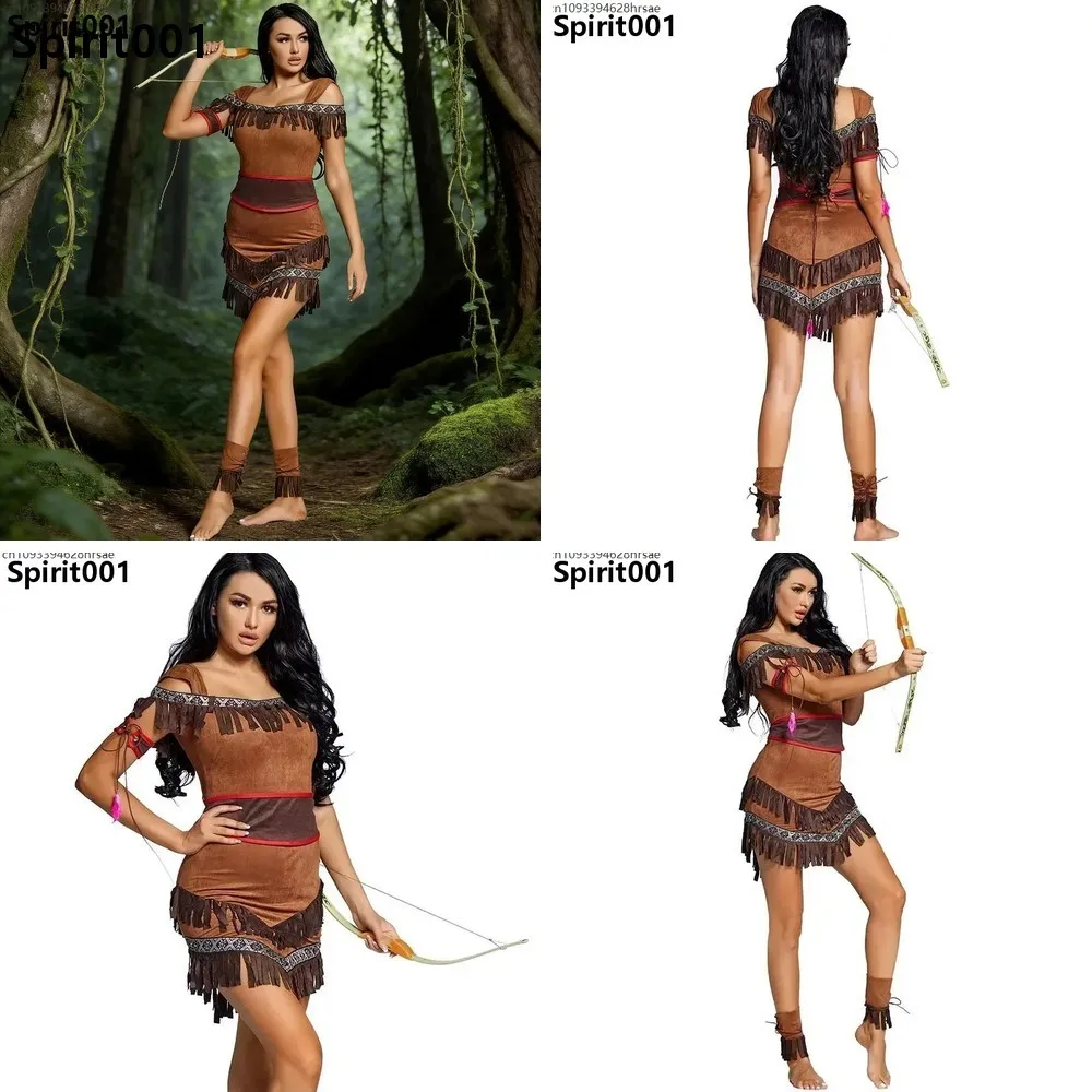 

Native American Princess Costume for Women Adult Cosplay Fancy Dress with Tassel Skirt Archer Party Stage Outfit