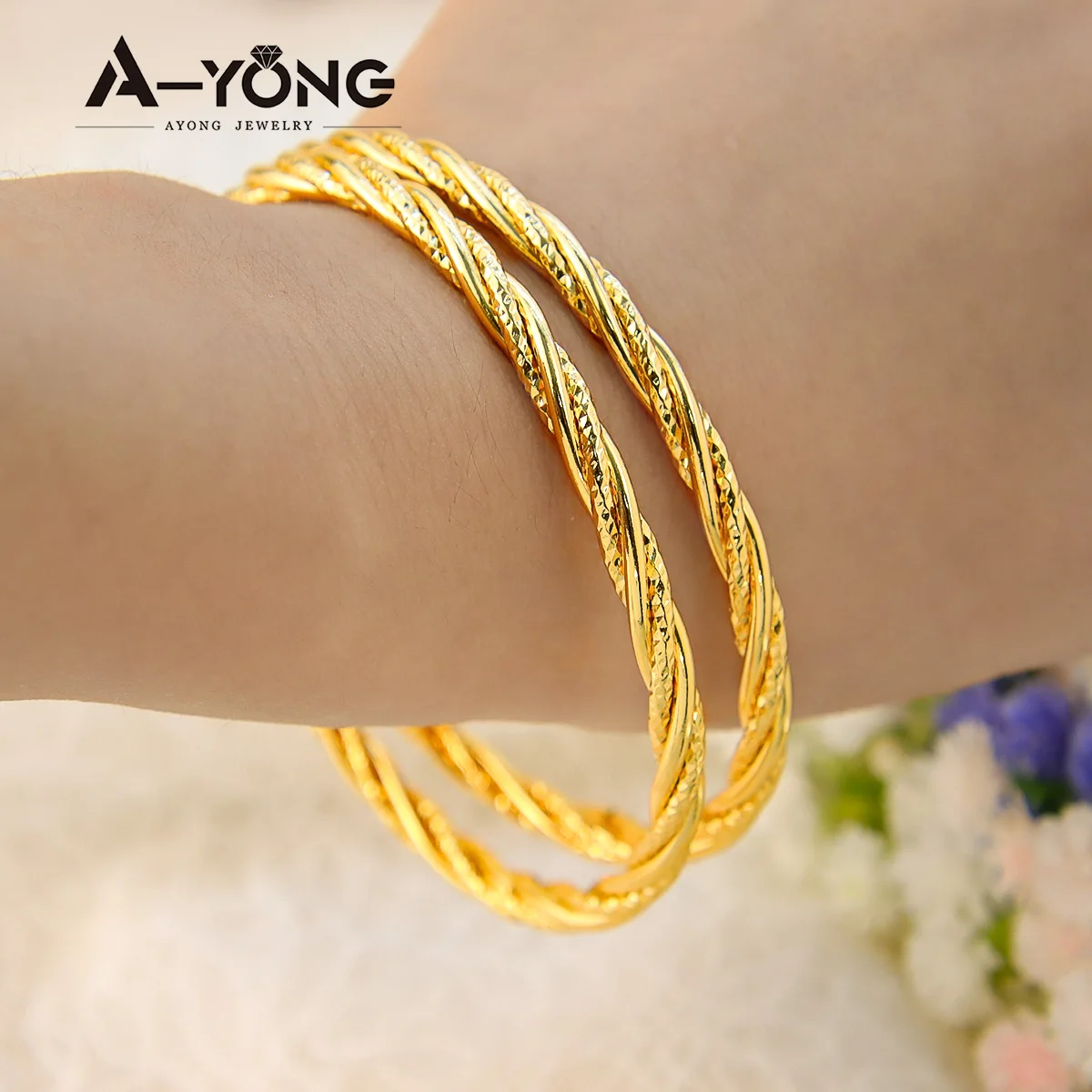 Fashion Twist Rope Cuff Bangles 18k Gold Plated African Dubai Gold Color Simple Bracelet Woman Luxury Wedding Party Jewelry