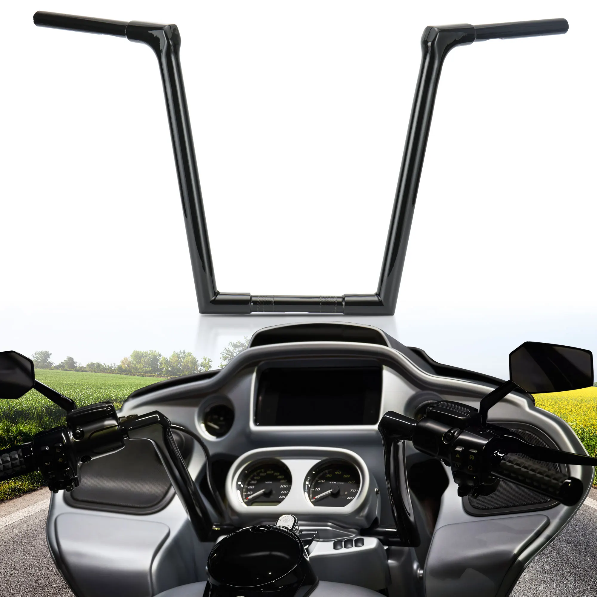 

14"/16" Rise Fused Handlebar Ape Hangers for Harley 1996-2013 Road Glide, 1995-Up Road King, 2018-Up Softail
