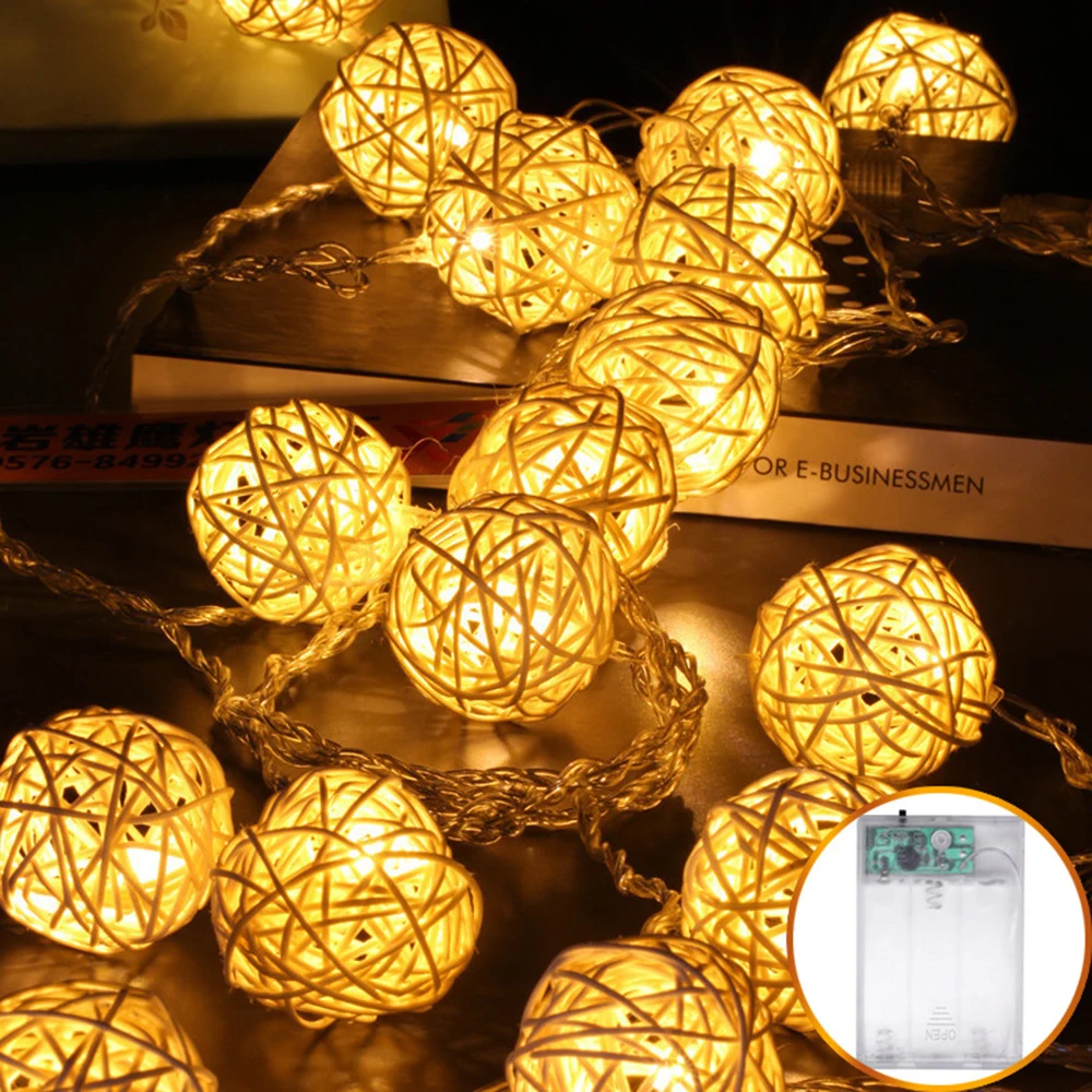 Fairy Rattan Balls LED String 10/20/40LEDs Christmas Light Wedding Holiday Decoration Outdoor Patio Garland Light 1.2m/2.5m/5m