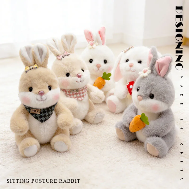 Lindo Peluche de Conejito Abrazable de 24 cm, Peluche de Tela Corta con Bufanda, Zanahoria, Champiñón, Fresa, Regalo para Niños, Decoración del Hogar
