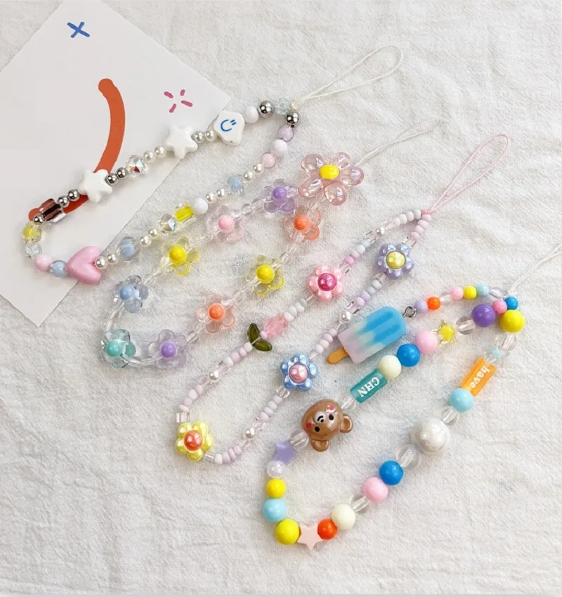 

Tulip Flower Beaded Mobile Phone Chain for Women's Cute Acrylic Phone Case Hanging Lanyard Cord Handmade Phone Charms Strap