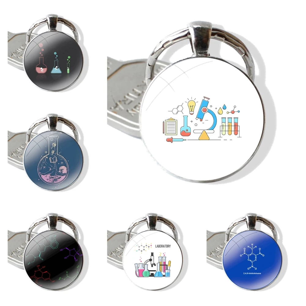 Keychain Handmade Glass Cabochon Key Ring Holder Pendant Key Chains Biology and Chemistry