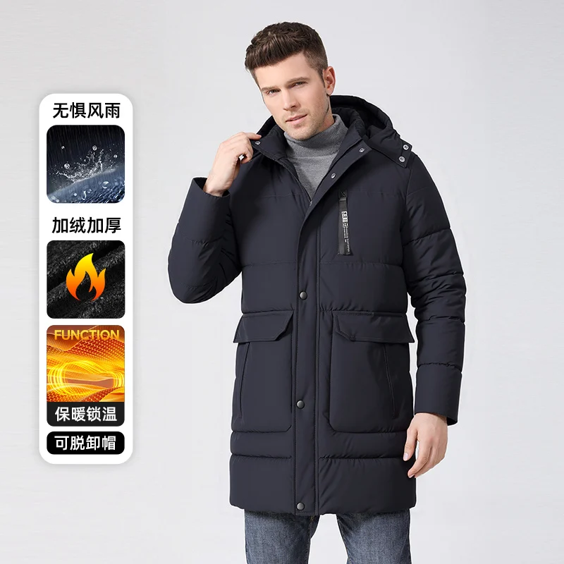 Jaket Puffer Pria Musim Dingin Jaket Pria Fashion Panjang Hangat Jaket Berkerudung Kasual Tebal Hangat Pria Jaket Jaket Mantel Pria