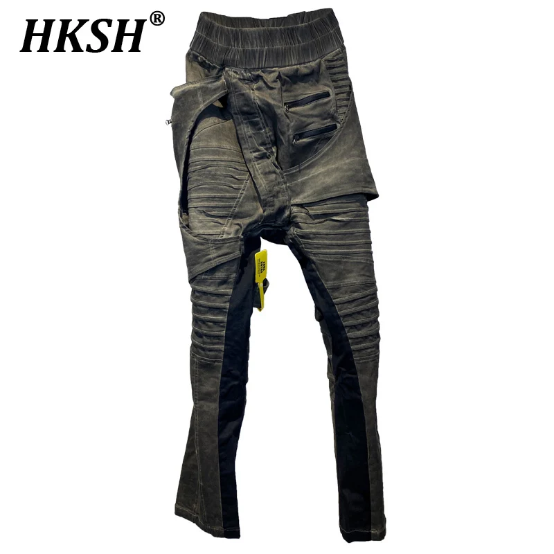 HKSH Men's Tide Punk Waste Land Style Asymmetric Skirt Flapping Crotch Pencil Pants Retro Casual Chic Niche Dark Overalls HK1765