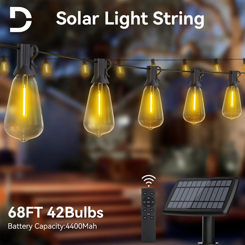 

Solar String Light ST38 LED Bulbs 68FT 42Bulbs Solar Globe String Bulb Patio Light String Hanging Lights for Backyard Bistro