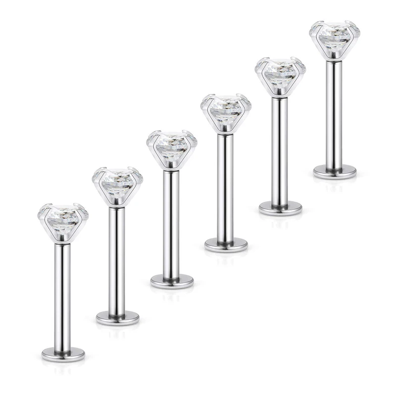 6 Pcs/Lot 16G Stainless Steel Labret Lip Ring Piercing CZ Zircon Cartilage Tragus Helix Conch Piercings Earring 6/8/10MM