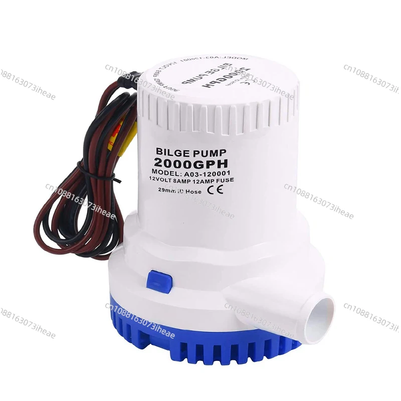 2000GPH 12V/24V Electric Bilge Pumps Boat Marine Plumbing Marine Bilge Pump Submersible Boat Bilge Water Pump,Non-Automatic