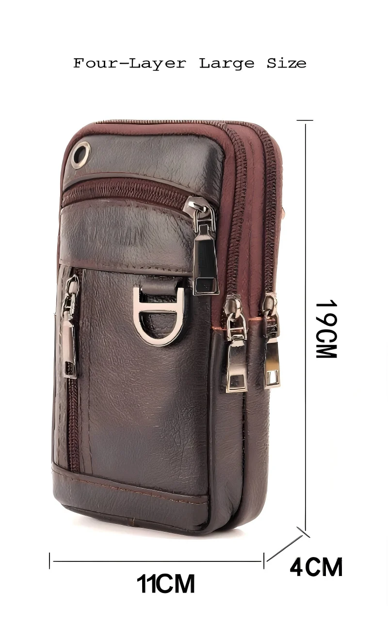 Men's Multi-functional Leather Waist Bag Large Capacity 4 Layers Snap Closure Shoulder Crossbody Bag for 7.5 Inches Phone view 6