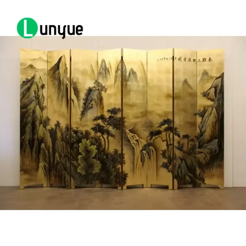 Custom Hand Painted Lacquer Art Folding Screen Traditional Landscape Design Home Soft Decoration Interior Wall Partition Full