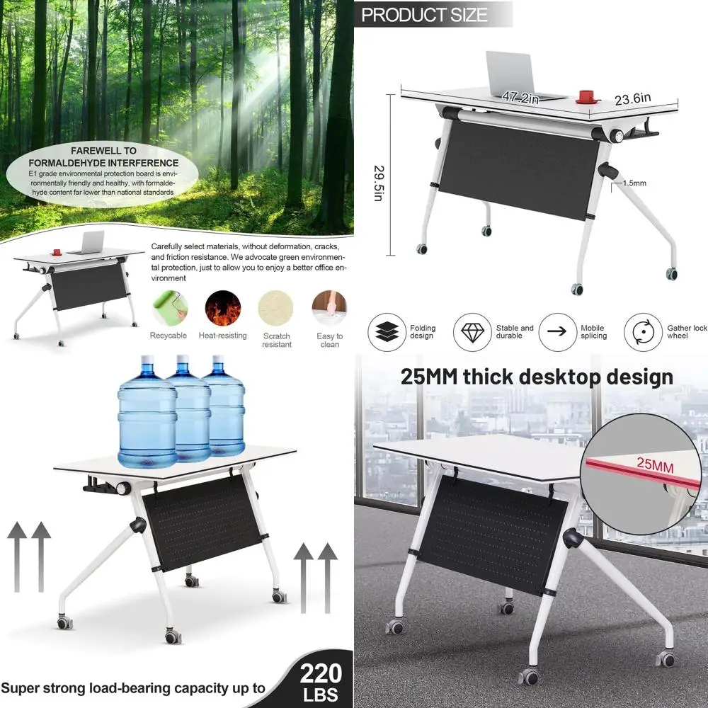 

Mobile Training Table with White Laminate Top, Silent Wheels, 8-Pack for Office and Classroom