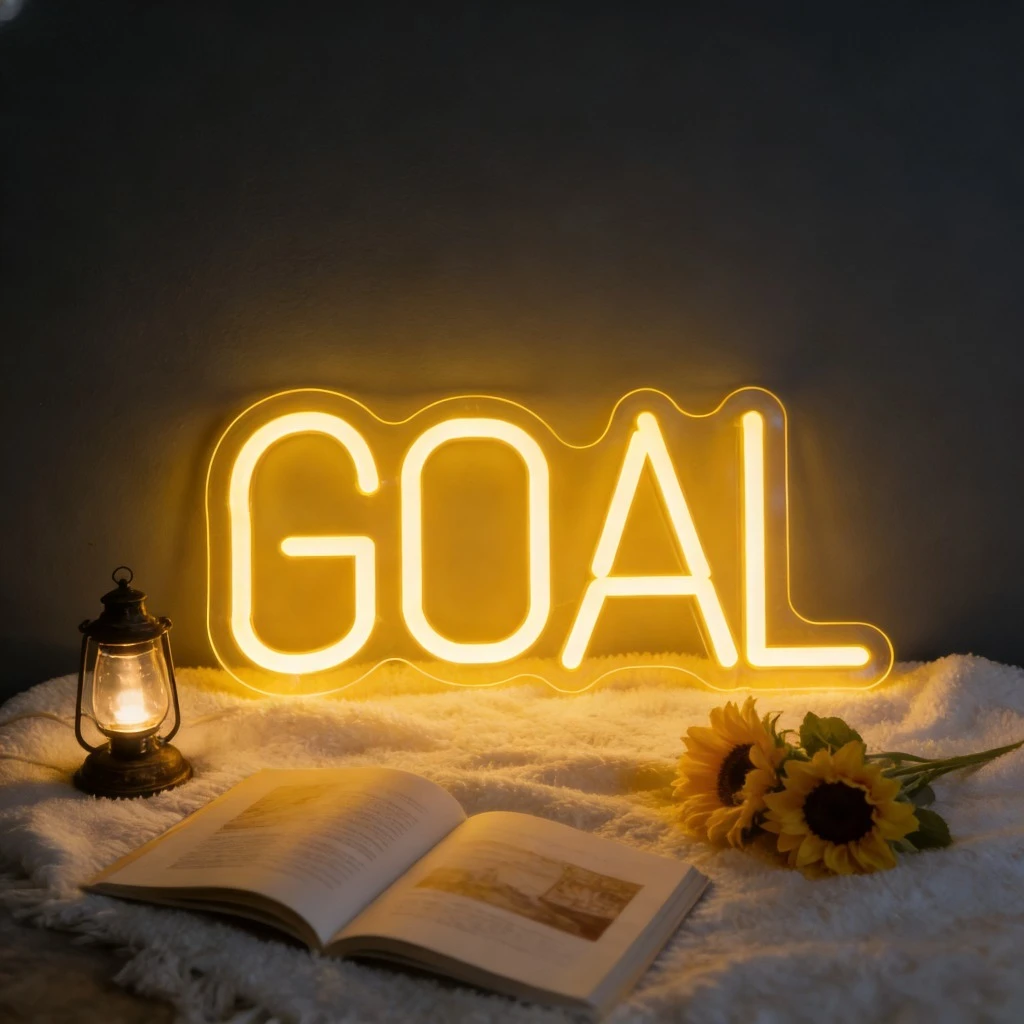 

Неоновая вывеска GOAL с USB-питанием, регулируемая по яркости, светодиодная неоновая вывеска, настенный декор для спальни, игровой комнаты, гостиной, подарки на день рождения