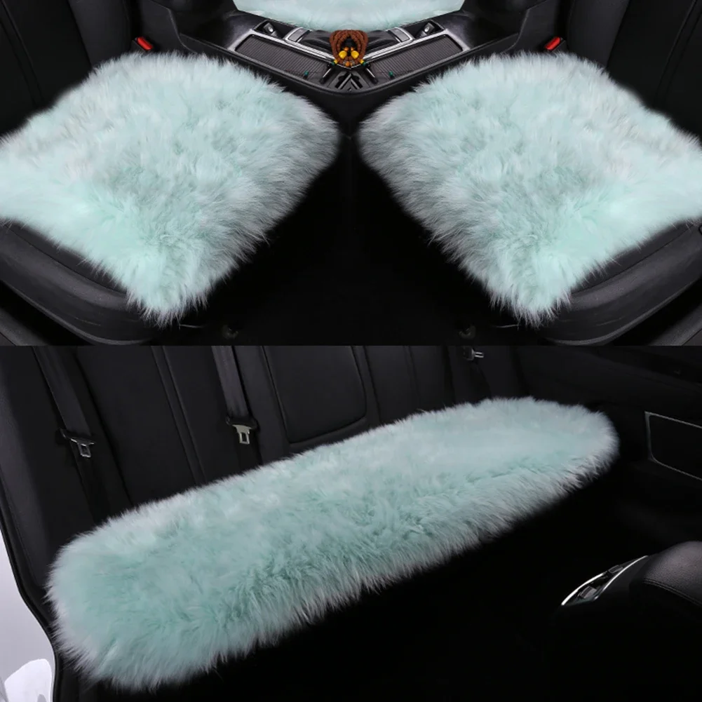 3 Piece Winter Car Seat Cover Soft Long Fur Warm Auto Front Seat Cushion for Men Women Car Interior Styling Accessories