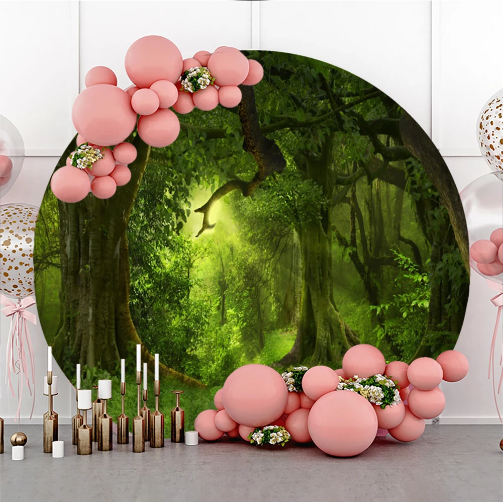 Wonderland Froest Green Tree Path Photography Background Baby Shower Photophone Round Photographic Backdrops For Photo Studio