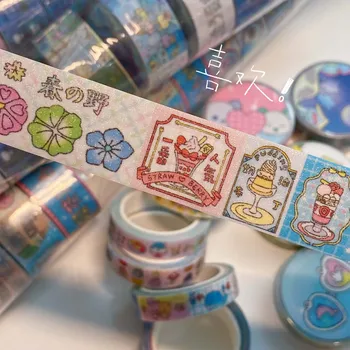 เทปตกแต่ง Washi กระดาษกาวฟิล์มแฟลชลายปัดสำหรับสมุดภาพวัสดุรูปลอกน่ารักสำหรับศิลปะ DIY สมุดวางแผนวารสารงานฝีมืออัลบั้ม