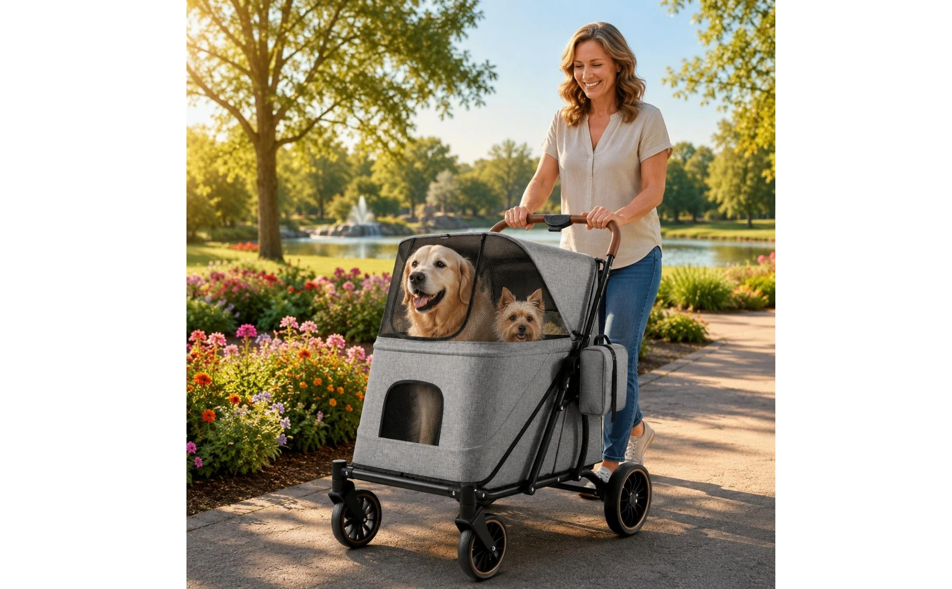 Large Dog Stroller Swivel Wheels Foldable Pet Stroller Pet Travel Enclosed for Other Pets, Outdoor Walking, Transport