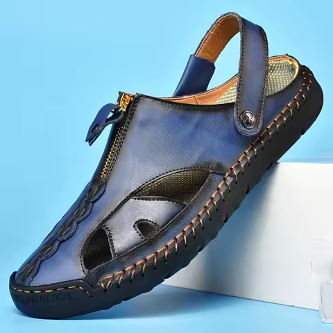 Summer Men Sandals Genuine Leather Mens Casual Shoes Outdoor Men Leather Sandals for Men Beach Shoes Roman mens Shoes