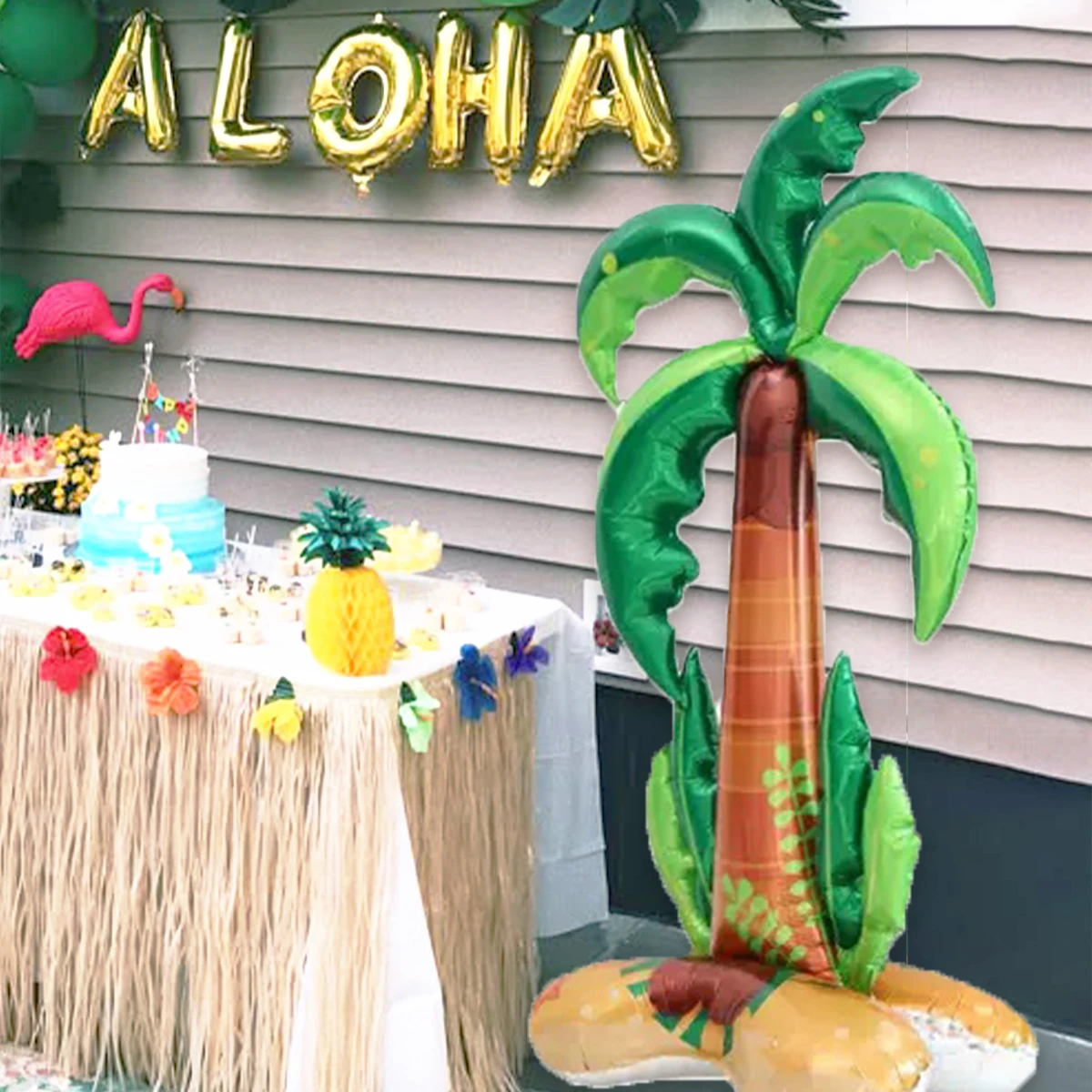 1pc Extra Large Size Aluminum Foil Coconut Tree Shaped Balloon with Stand Base, Summer Party, Birthday Party, Hawaiian Theme Eve