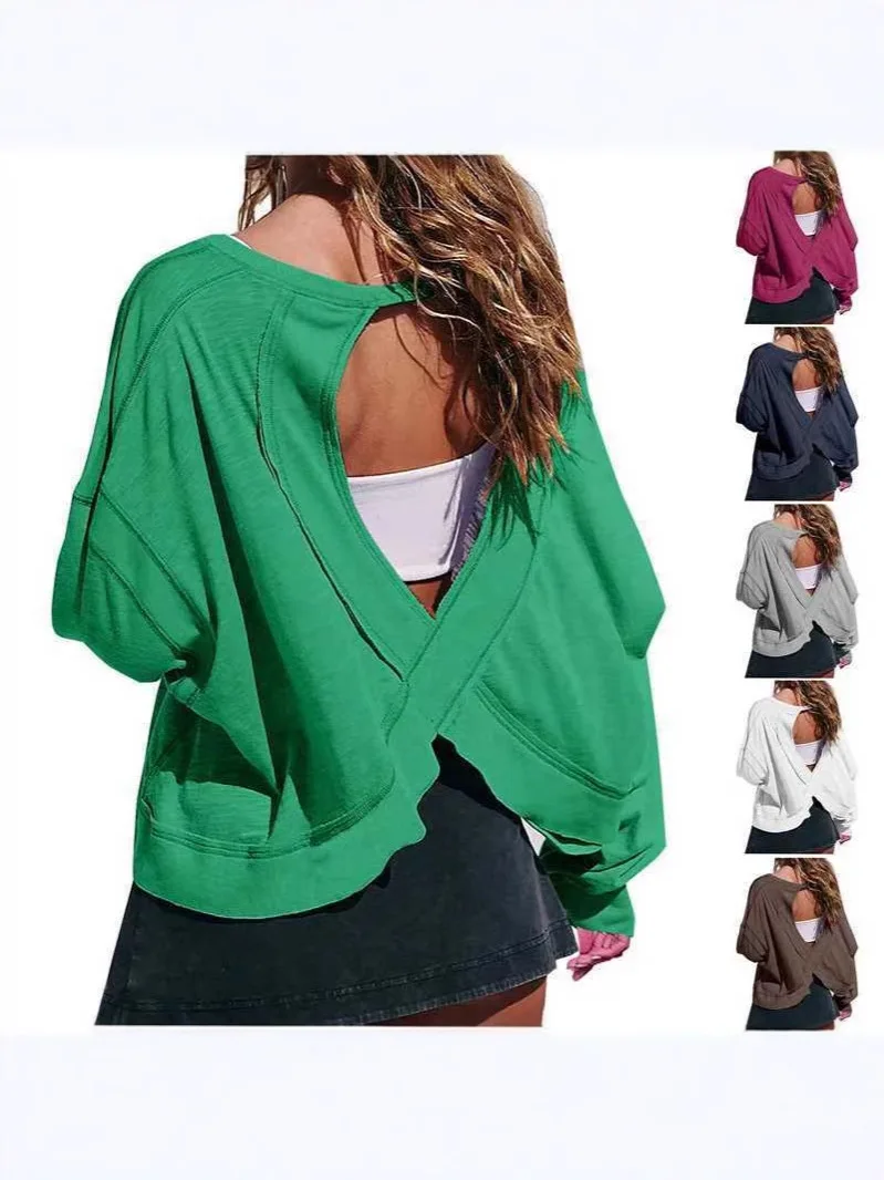Ultralightweight T-Shirt Seductive Exposed Back T-Shirt Moisture Wicking Athletic T-Shirt Comfortable Oversized Casual Top