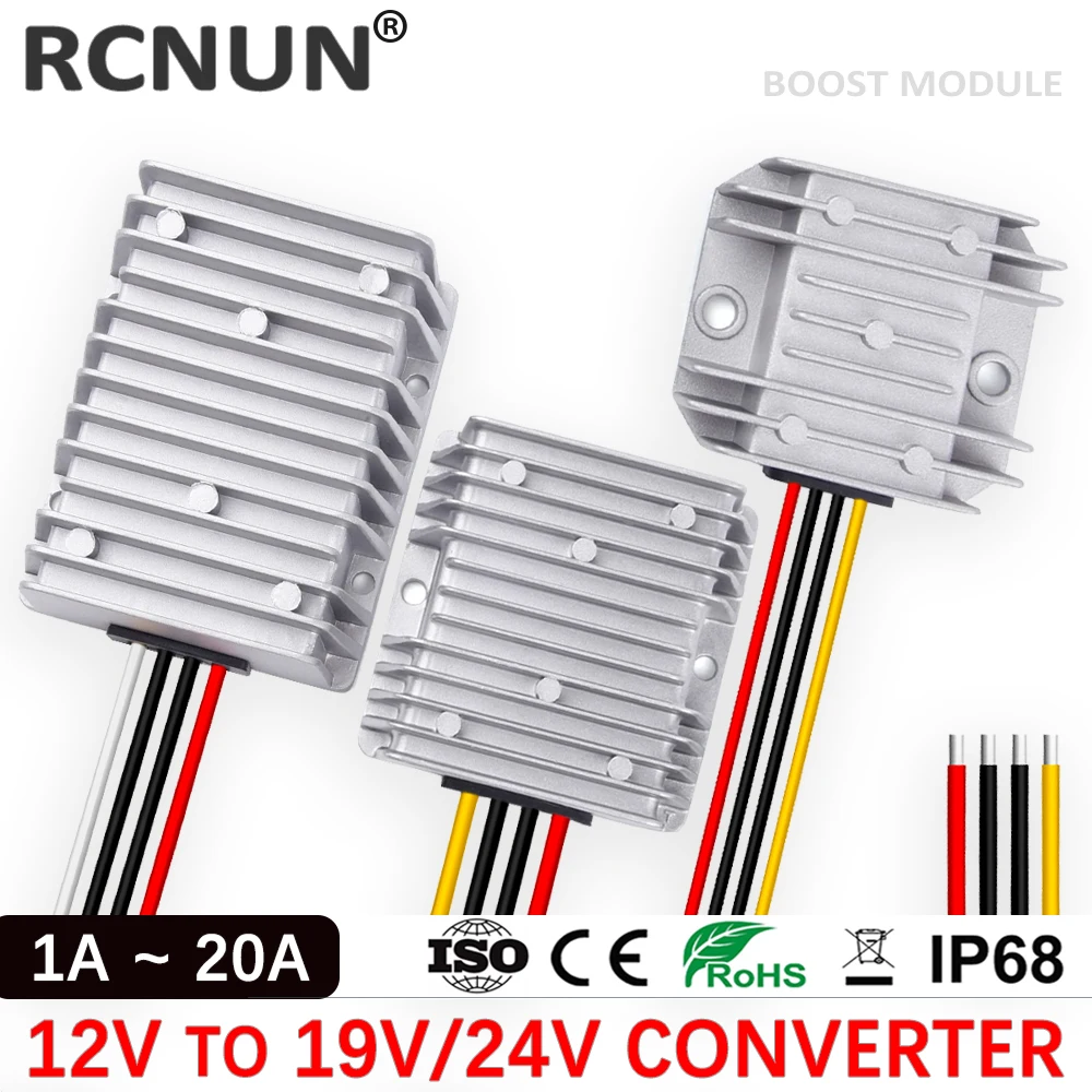 RCNUN 12V TO 24V 19V 1A 3A 5A 10A 12A 15A 20A Step-up Boost DC DC Converter 12 Volt to 19 Volt Car Laptop Power Supply Charger