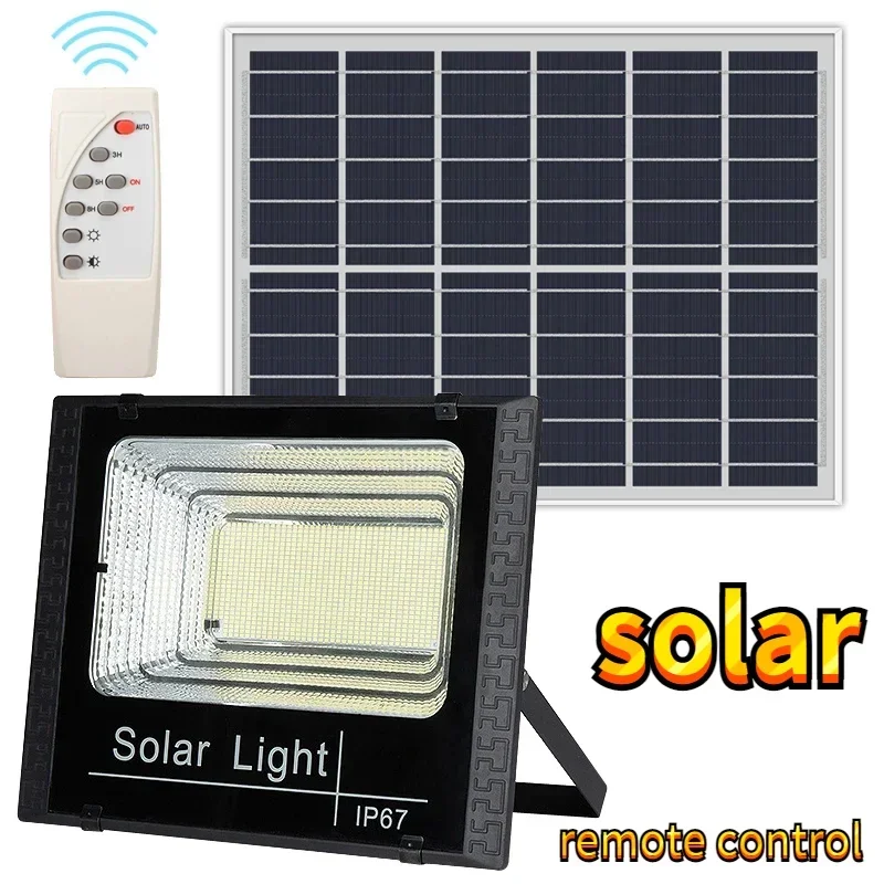 

50-500W Solar Powered Spotlight Remote Control Solar Flood Lights Outdoor Waterproof IP67 Villa Street Lighting Adjustable Angle