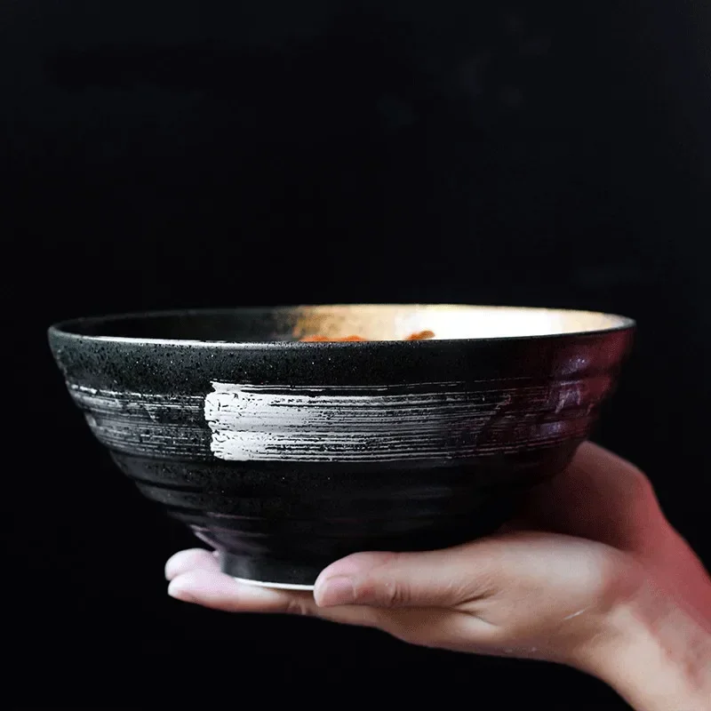 Japanese style 7.5 inch large ramen ceramic soup retro tableware hat trumpet bowl ceramic