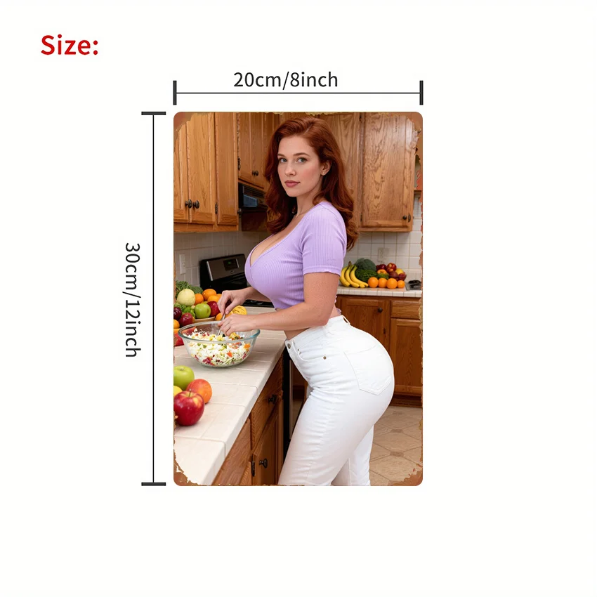 2D Flat, 1pc Sign Red-Haired Beauty Kitchen Fruit Platter, Suitable for Farmhouse Decor, Holiday Parties, and Home Wall Art Kitc