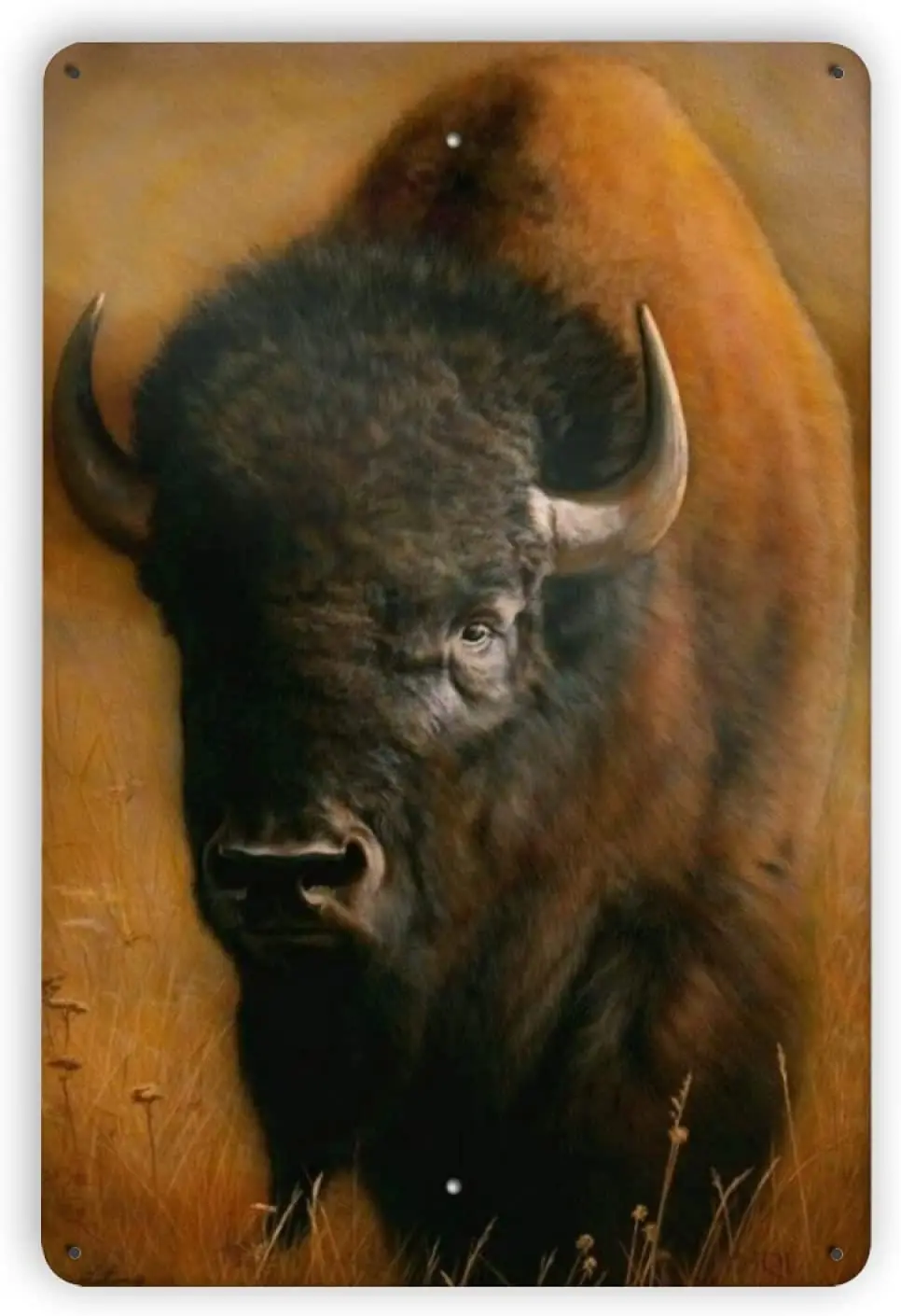 Ovonetune Vintage Metal Tin Signs, Bison Buffalo On The Praire Field Retro Art Tin Sign Decorations Plaque fo Bars Club Cafe