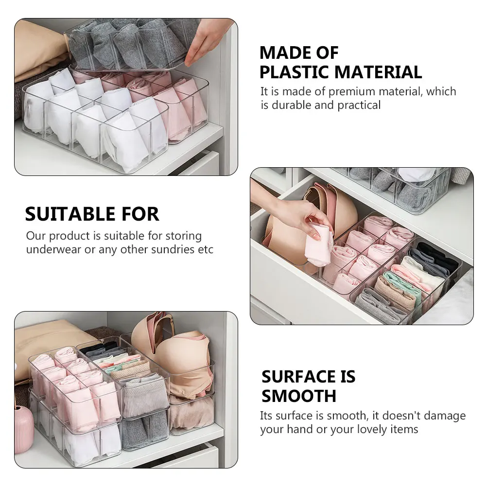 

2Pcs Underwear Storage Box Multiple Grid Transparent Organizer for Bra Socks Sundries Socks Storage Box