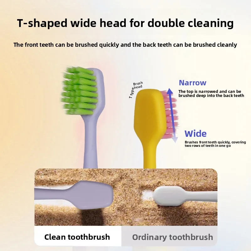 Children's Toothbrush Soft Hair 3-12 Year Old Baby Teeth Replacement Daily Cleaning T shaped Wide Head Toothbrush