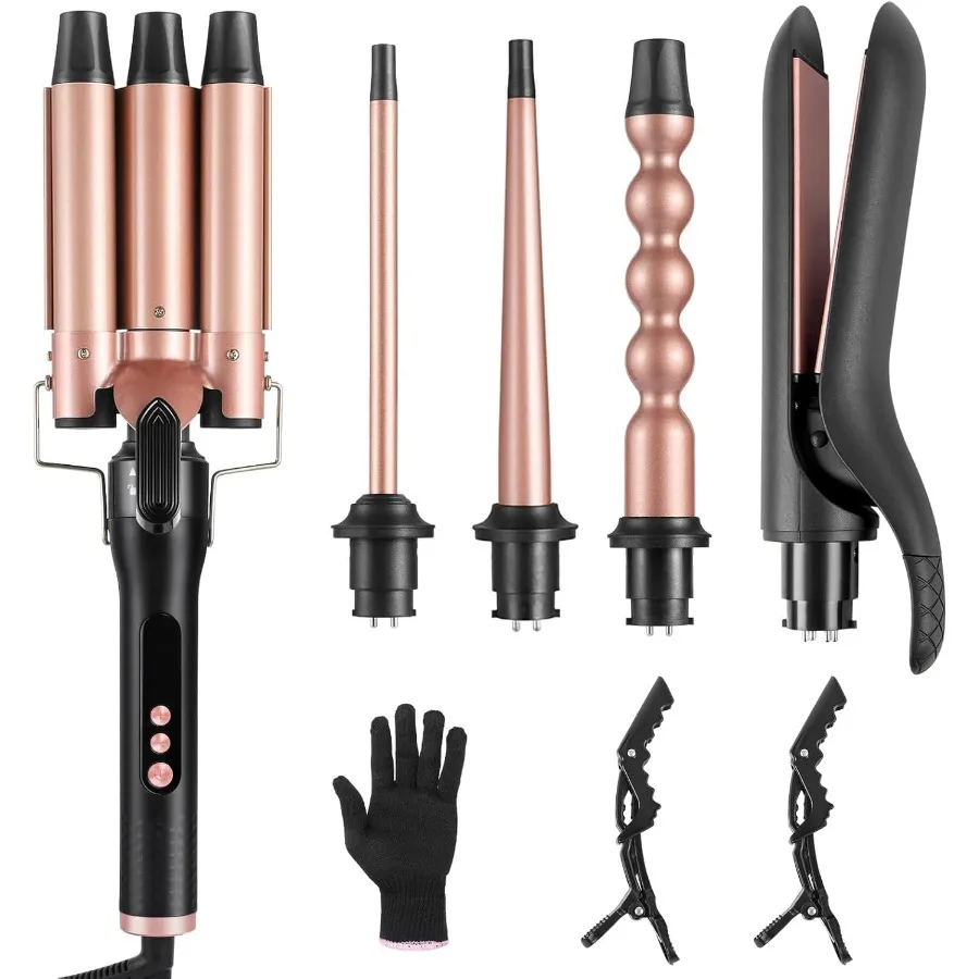 

5 in 1 Hair Curling Iron Wand Set PTC Fast Heating Ceramic Barrel Hair Waver with LCD Temp Control for Women Girl Professional