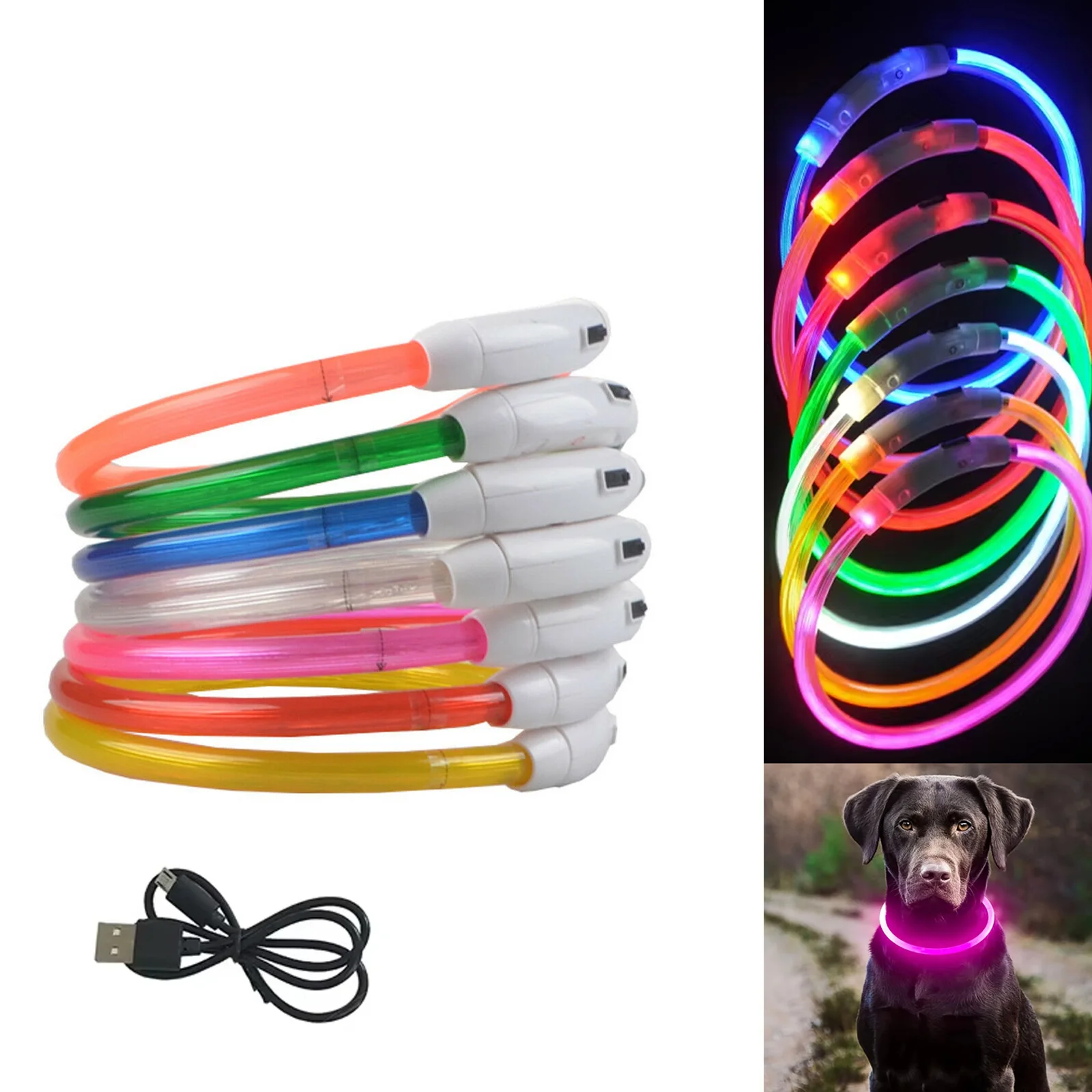 Led Glowing Dog Collar Prevention Multicolored Safety Flashing Glow Luminous Night Rechargea 5V Usb Power Rechargeable Anti-Lost