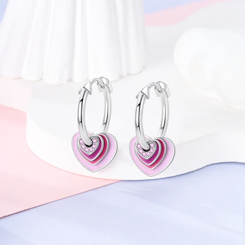 New Earrings For Womens 925 Silver Color Sparkling Zircon Butterfly Unicorn Heart Hoop Earrings Luxury Fine Party Jewelry Gift