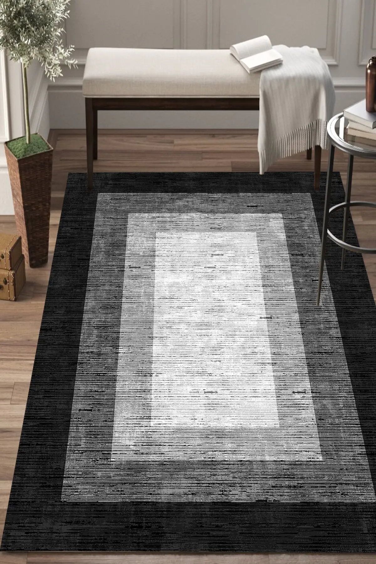 

DOLBOVI Else gray black white boxed digital printing washable non-slip floor kitchen rug Dts-3